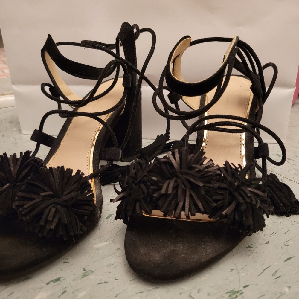 Zara Pom Pom strappy heels